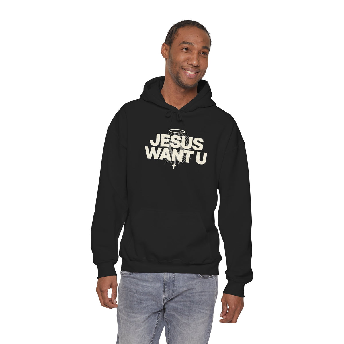 Jesus Want U Hoodie | Faith Christian Cross Halo Sweatshirt