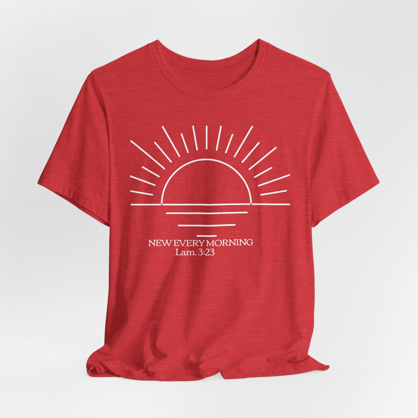 New Every Morning sunrise graphic Tee | Lamentations 3:23 Christian Tee