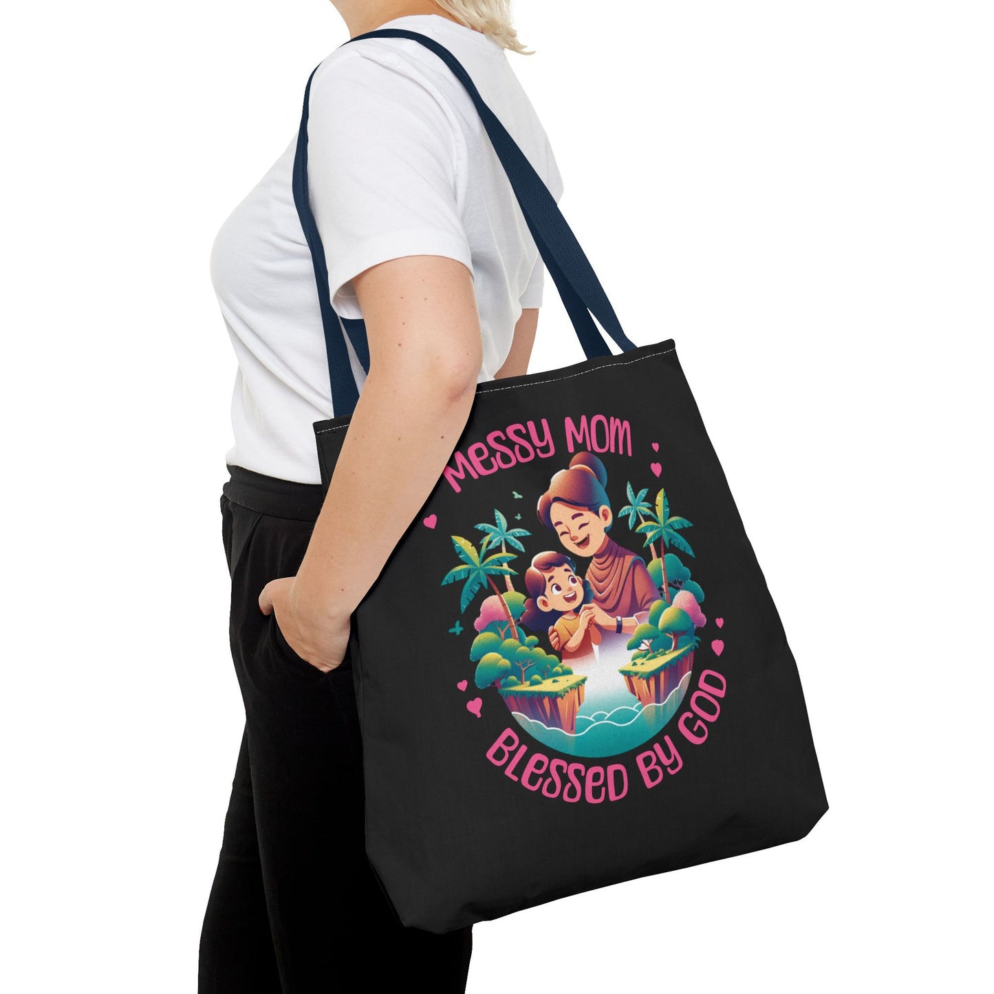 Messy Mom Blessed by God Tote Bag - Perfect Gift for Mother's Day and Everyday Use-Black