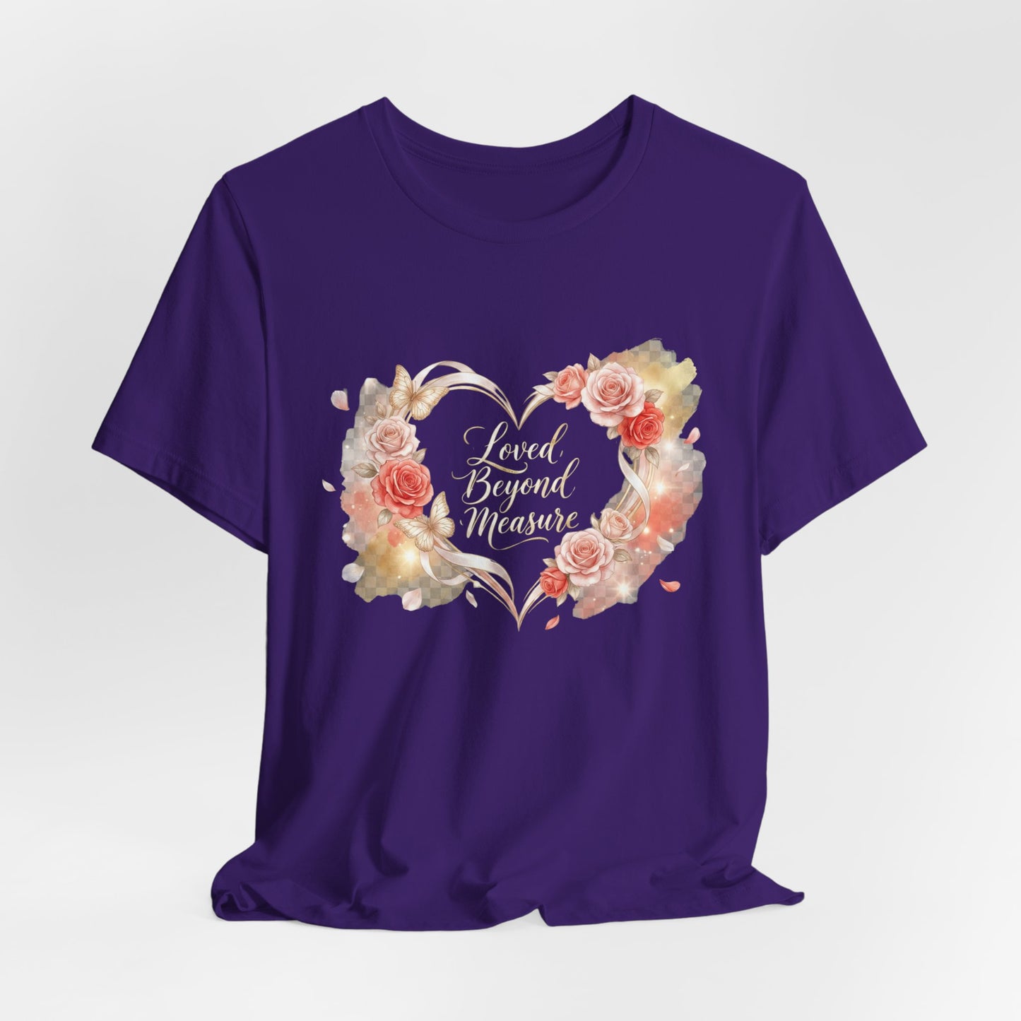 Loved Beyond Measure heart floral design T-shirt | memorial remembrance tee