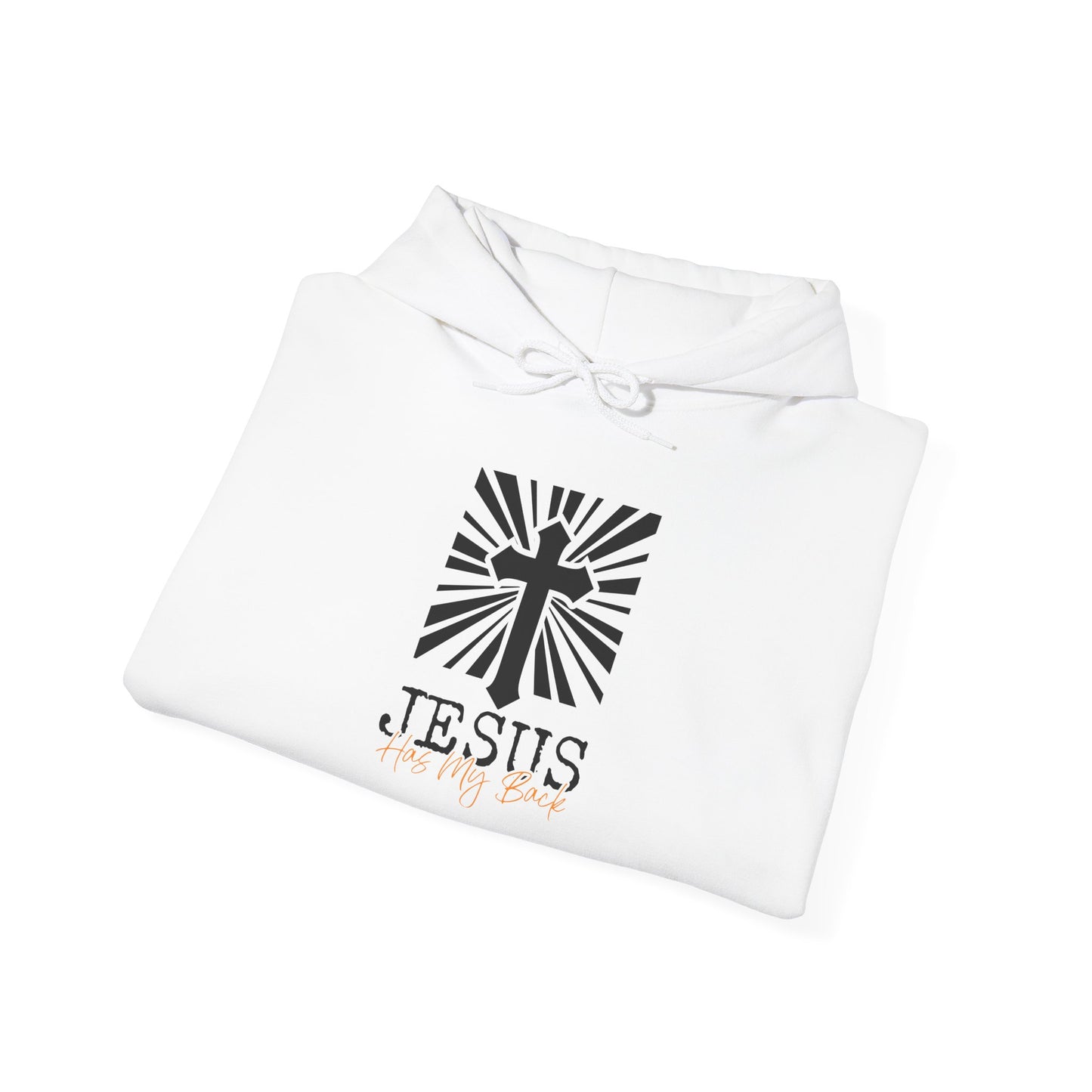 Christian Unisex Hooded Sweatshirt - Jesus Has My Back Design - White