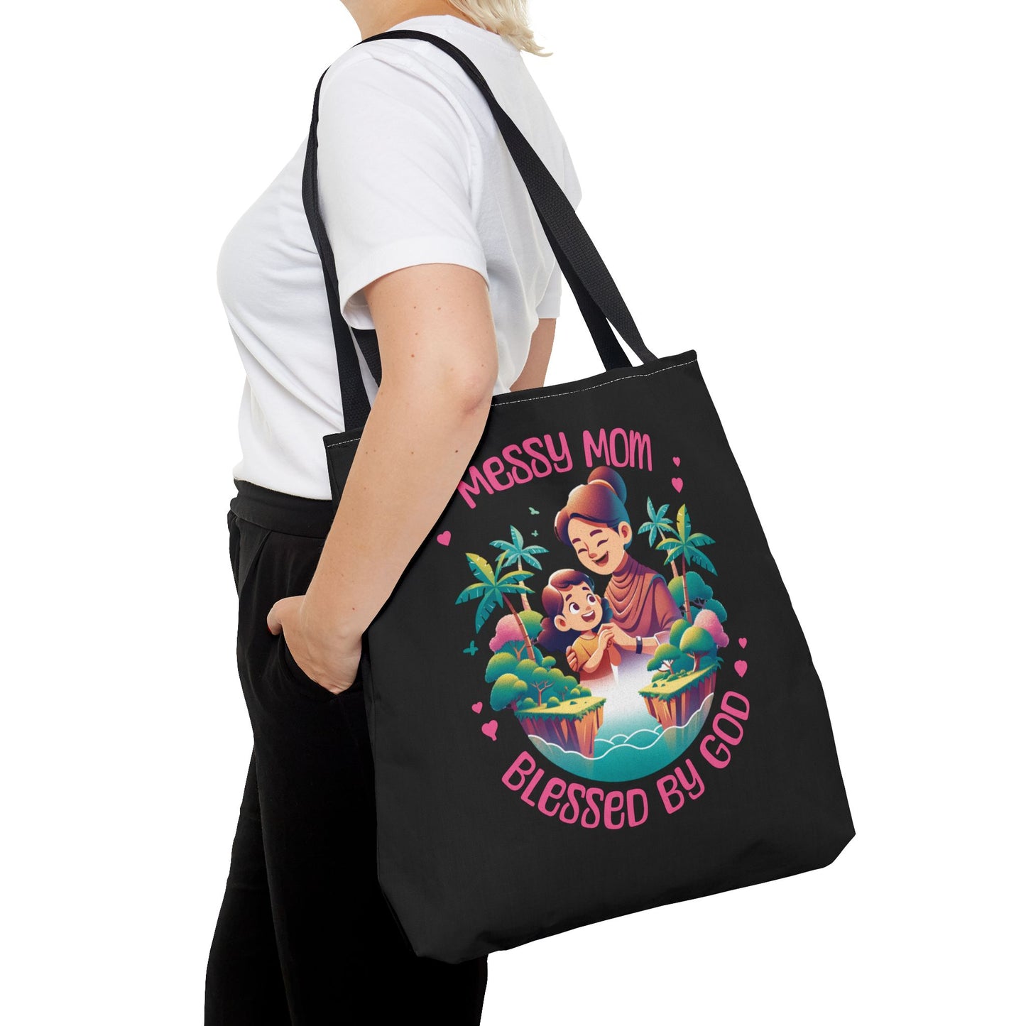 Messy Mom Blessed by God Tote Bag - Perfect Gift for Mother's Day and Everyday Use-Black