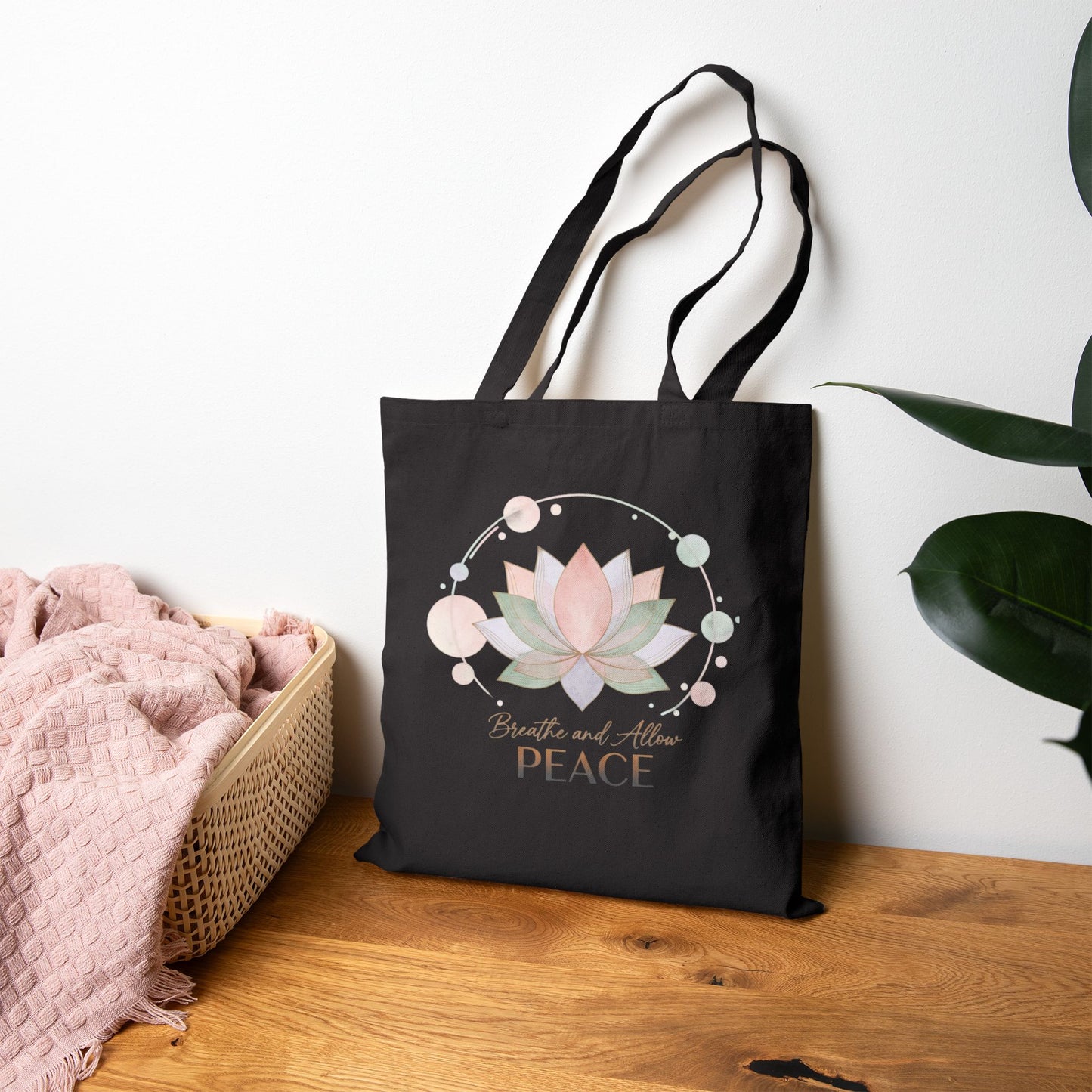 Gentle Peace Lotus Tote, mental wellness, boundary quote
