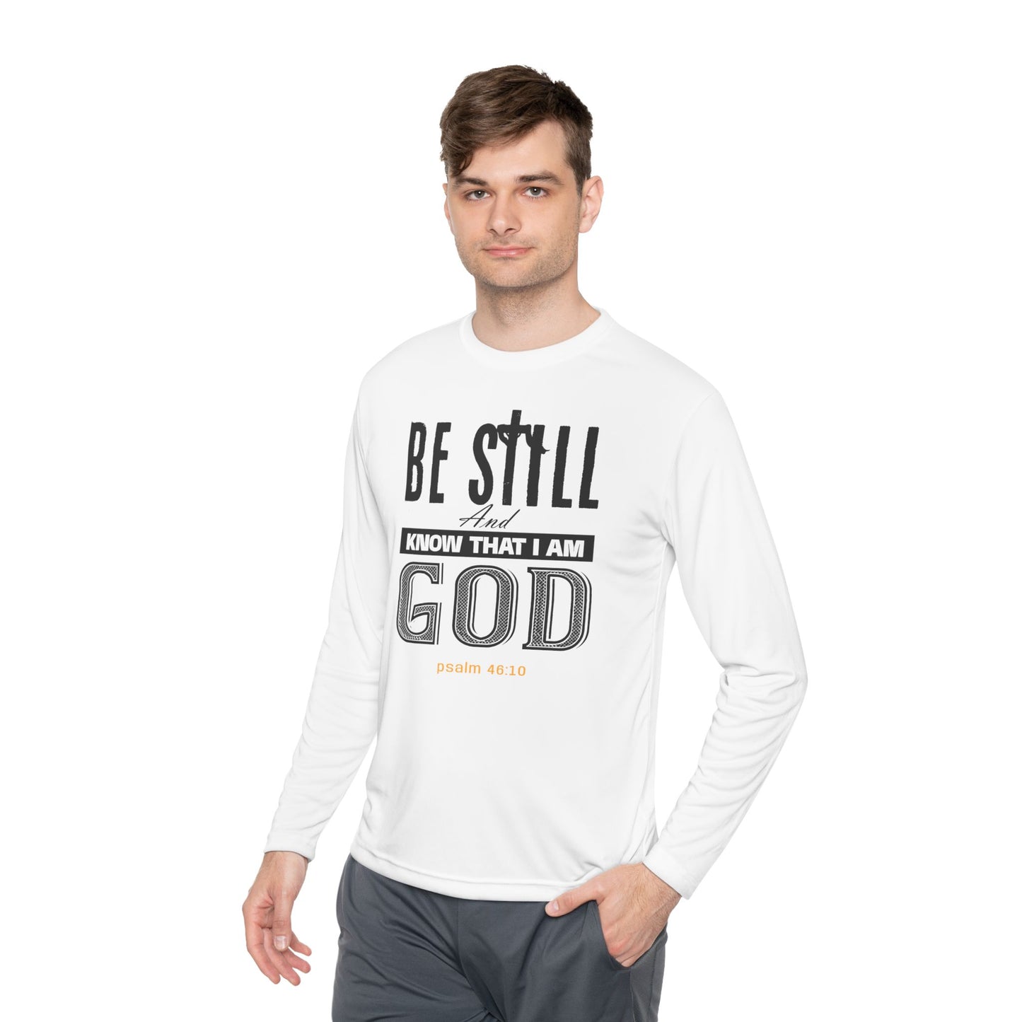 Religious Unisex Lightweight Long Sleeve Tee - Be Still And Know That I Am God - White