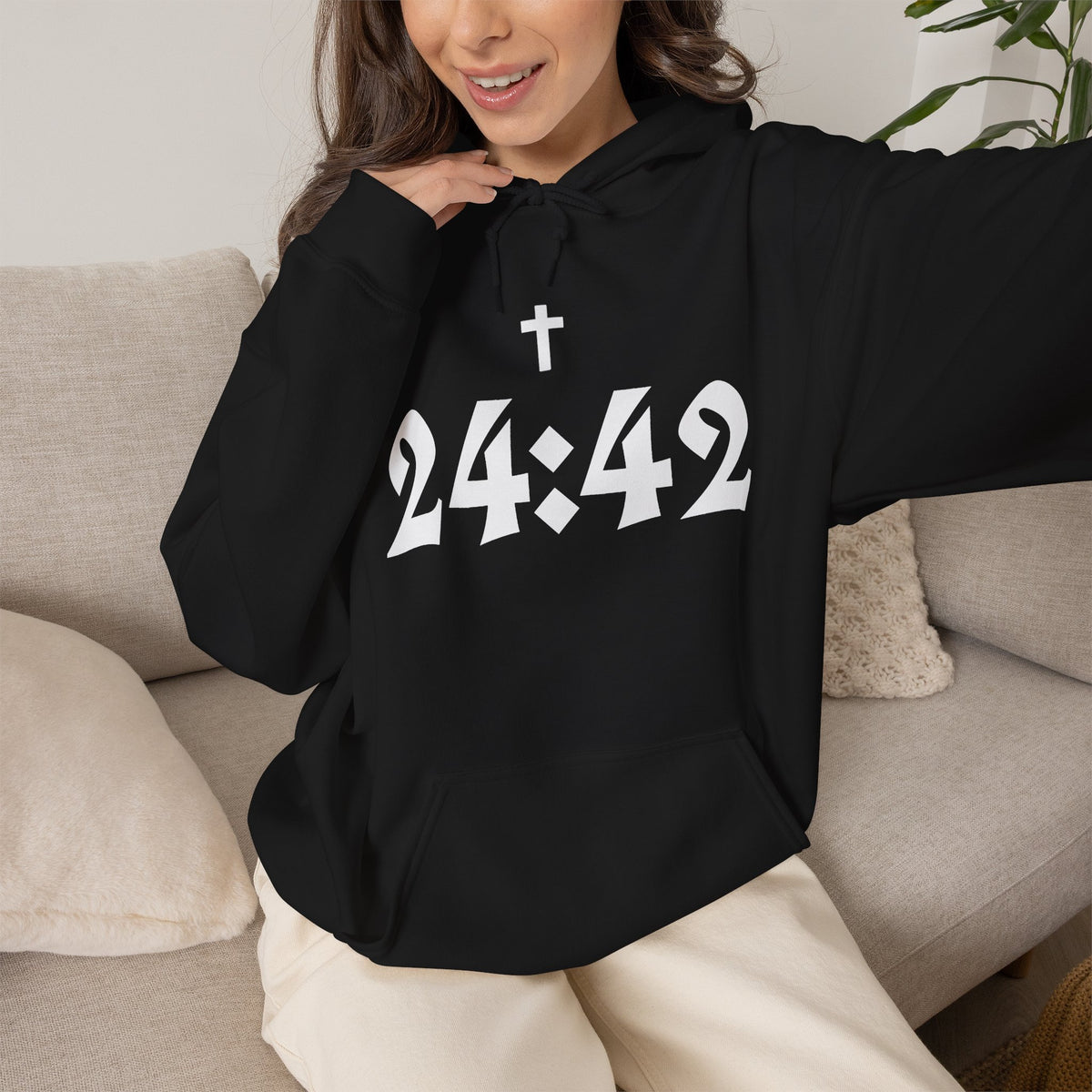 24:42 Cross Hoodie | Gothic Numerals Christian Scripture