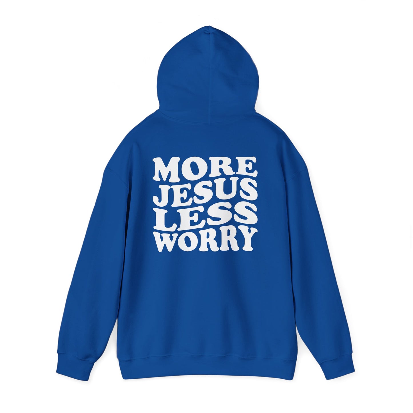 More Jesus Less Worry Hoodie, Faith-Inspired Sweatshirt, cozy gift for believers, Christian apparel, spiritual encouragement wear