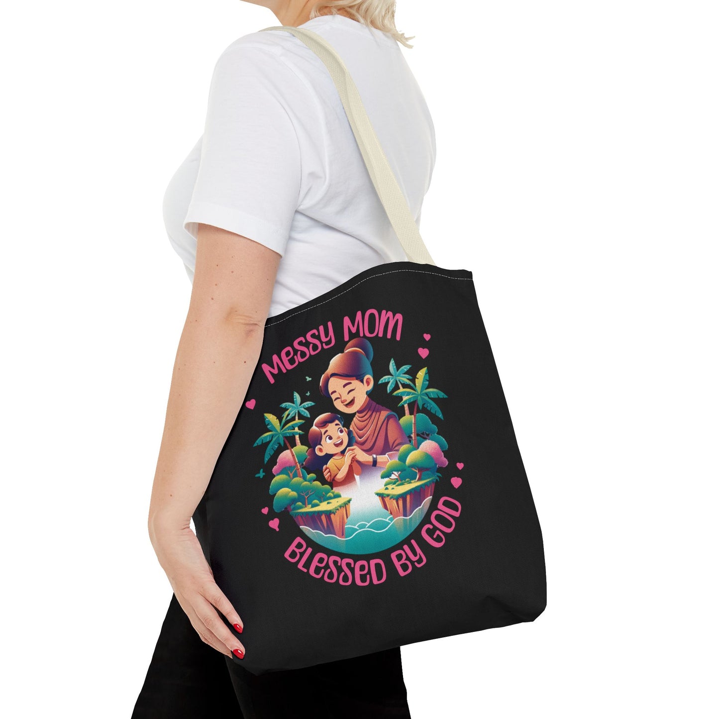 Messy Mom Blessed by God Tote Bag - Perfect Gift for Mother's Day and Everyday Use-Black