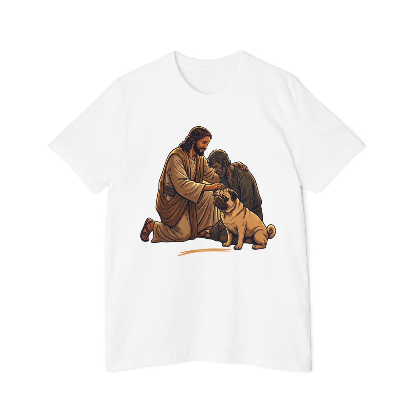 Jesus Kneeling with Dogs T-Shirt | Christian Faith Pet Design
