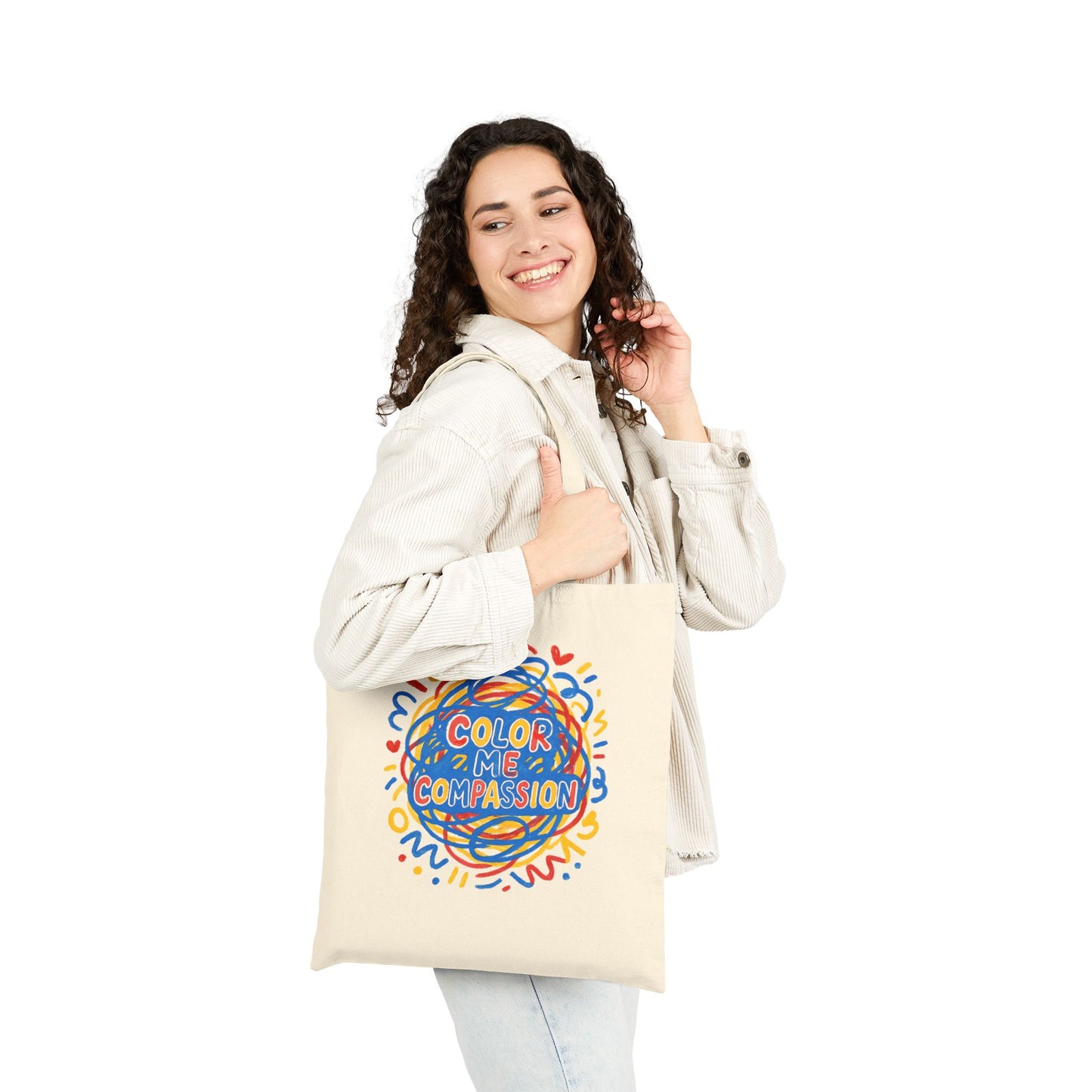 Color Me Compassionate Tote Bag | Illustrated Rainbow Compassion Design