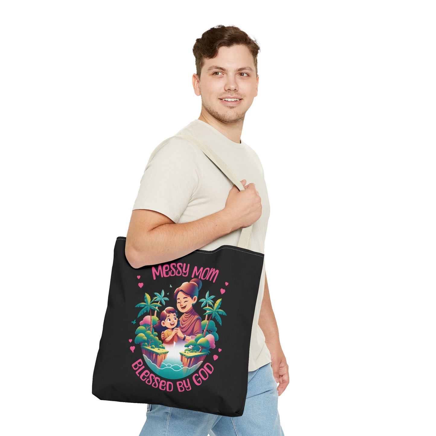 Messy Mom Blessed by God Tote Bag - Perfect Gift for Mother's Day and Everyday Use-Black