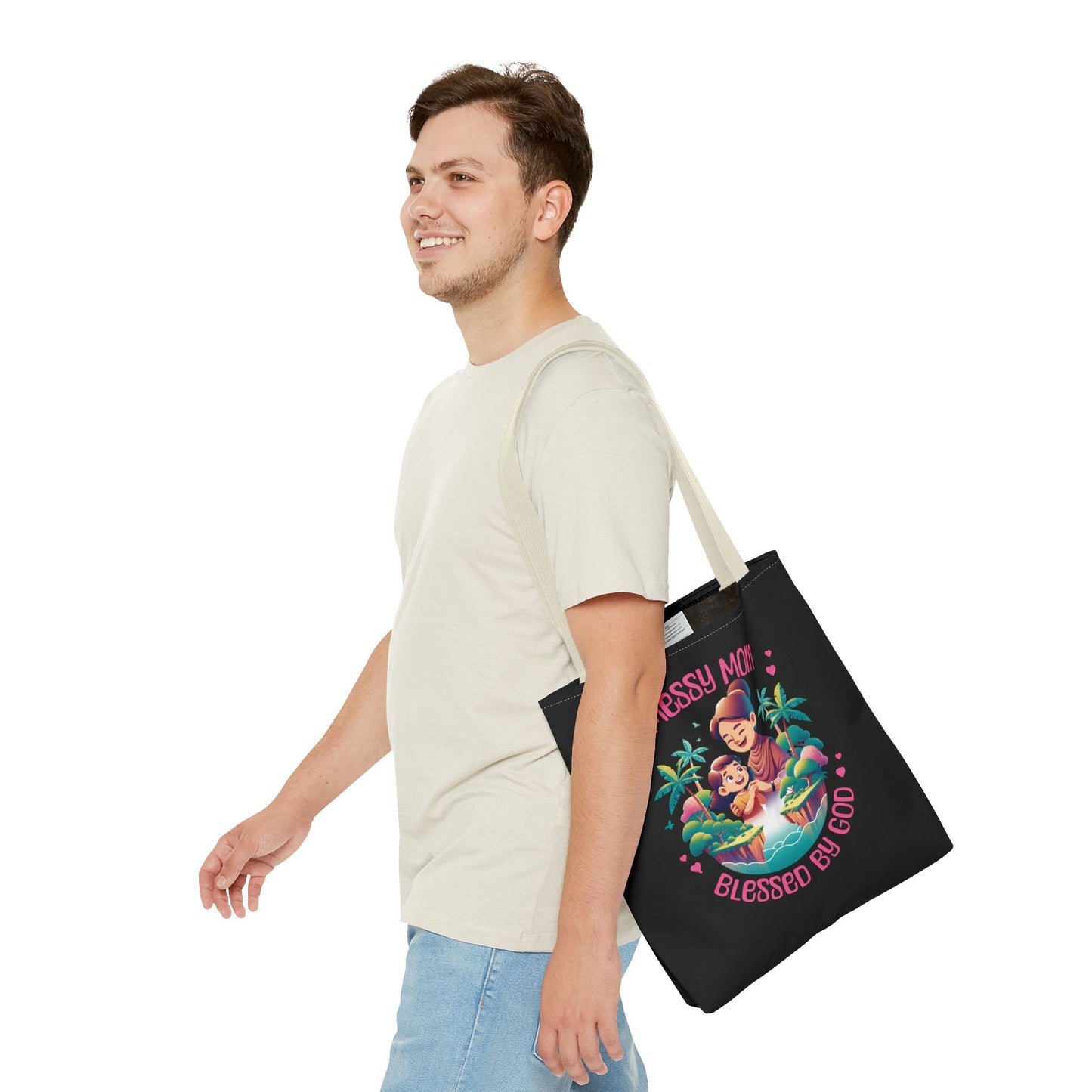Messy Mom Blessed by God Tote Bag - Perfect Gift for Mother's Day and Everyday Use-Black