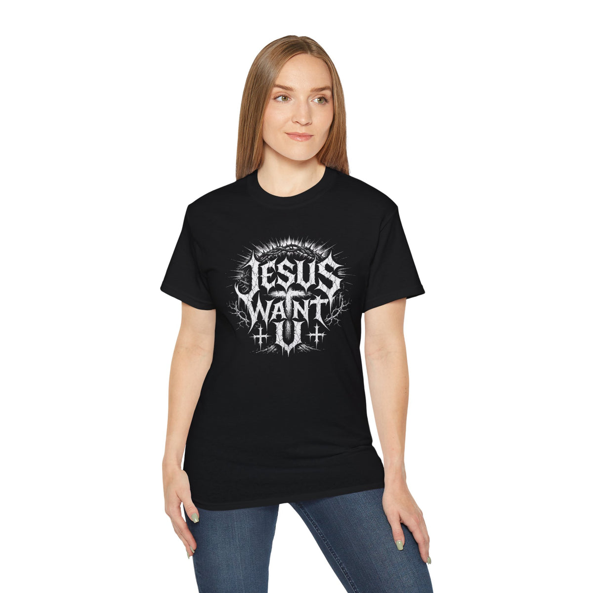 Jesus Want You T-Shirt | Christian Metal Typography, Crown of Thorns Design