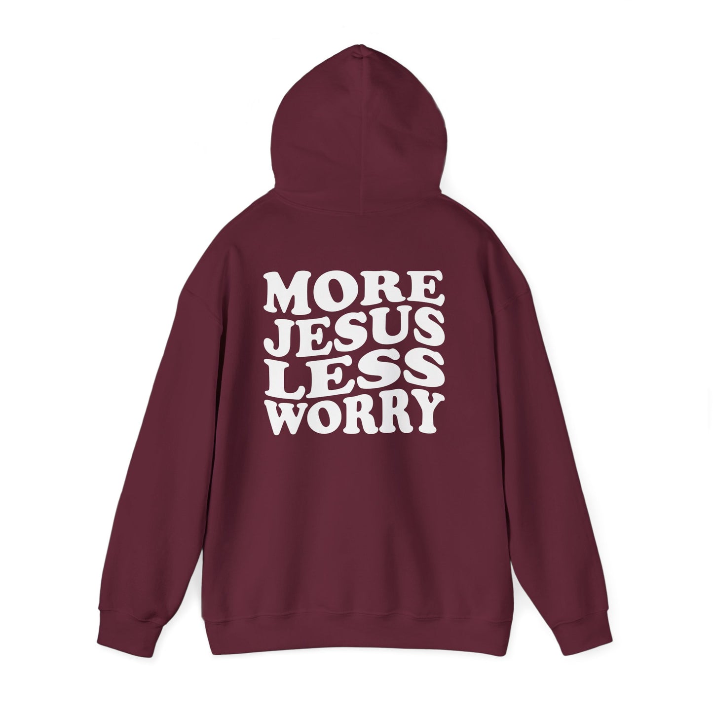 More Jesus Less Worry Hoodie, Faith-Inspired Sweatshirt, cozy gift for believers, Christian apparel, spiritual encouragement wear