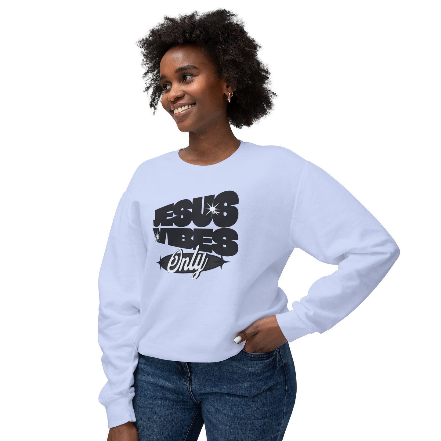 Unisex Lightweight Crewneck Sweatshirt- Jesus Vibes-Black/White