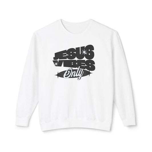 Unisex Lightweight Crewneck Sweatshirt- Jesus Vibes-Black/White