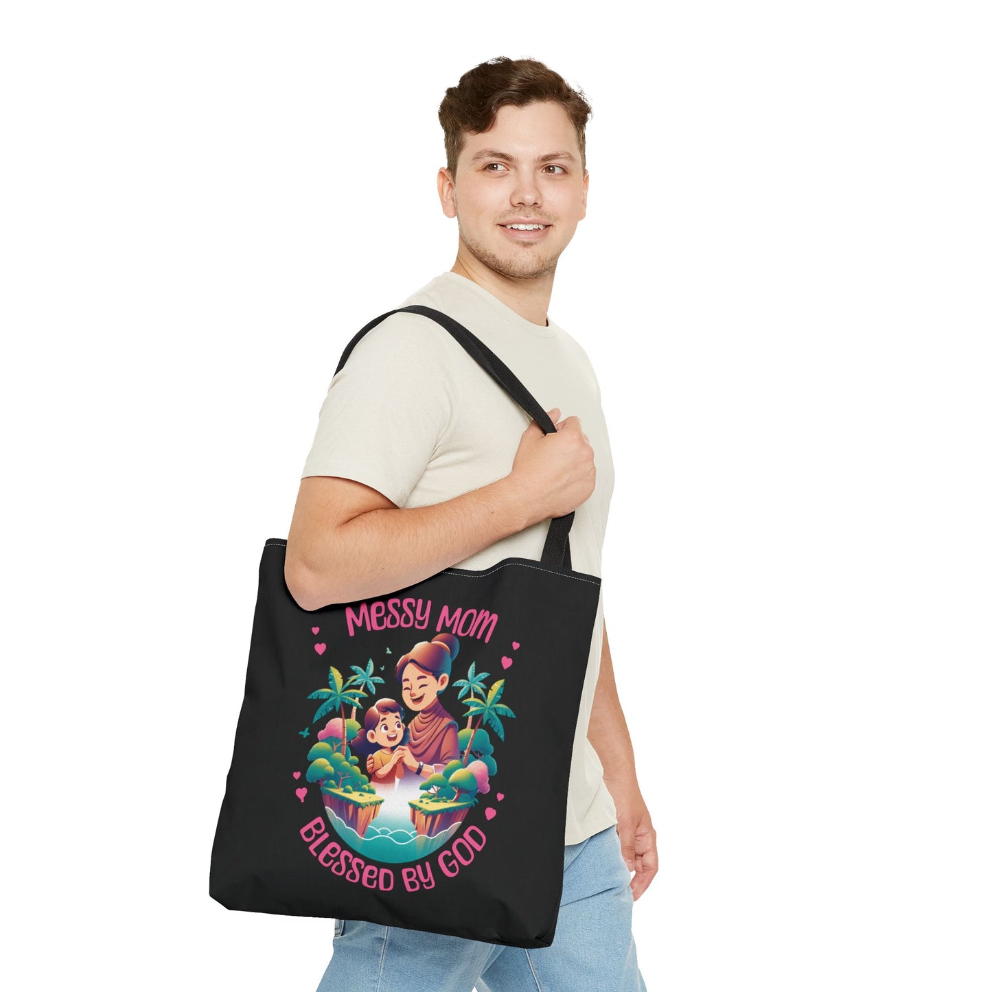Messy Mom Blessed by God Tote Bag - Perfect Gift for Mother's Day and Everyday Use-Black