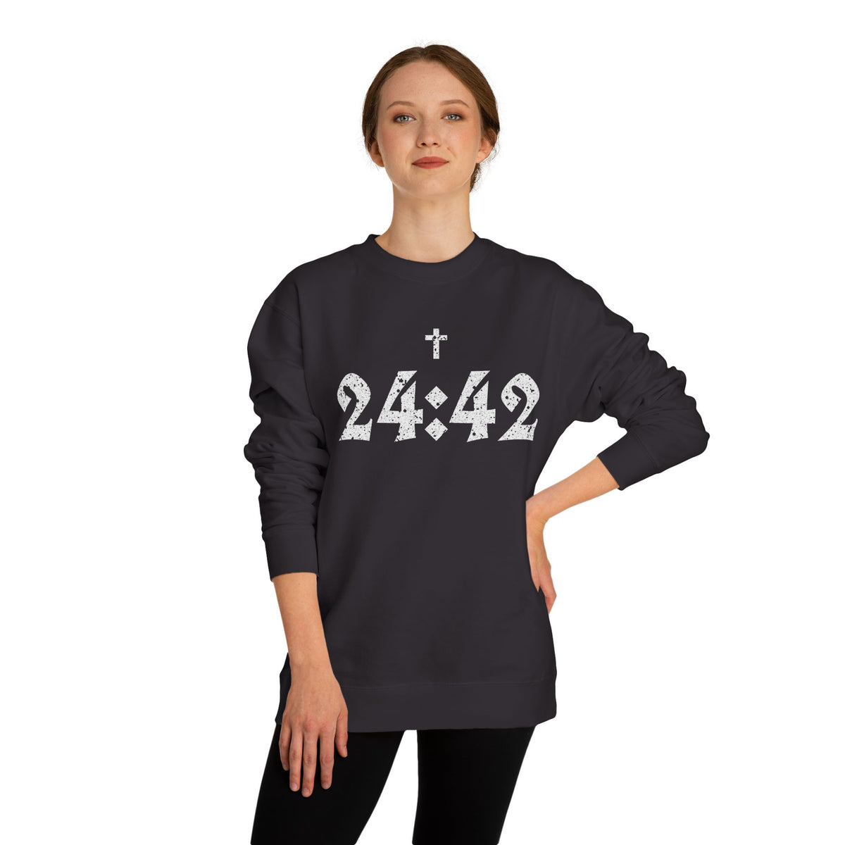 24:42 Cross Sweatshirt | Christian Faith Numeral Tee