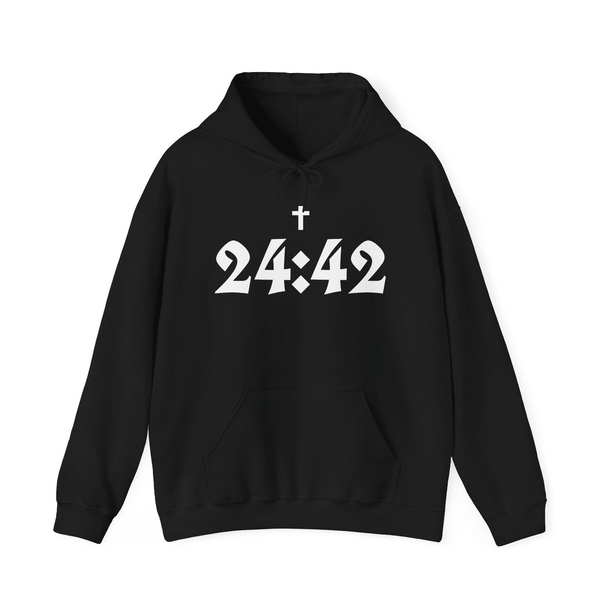 24:42 Cross Hoodie | Gothic Numerals Christian Scripture