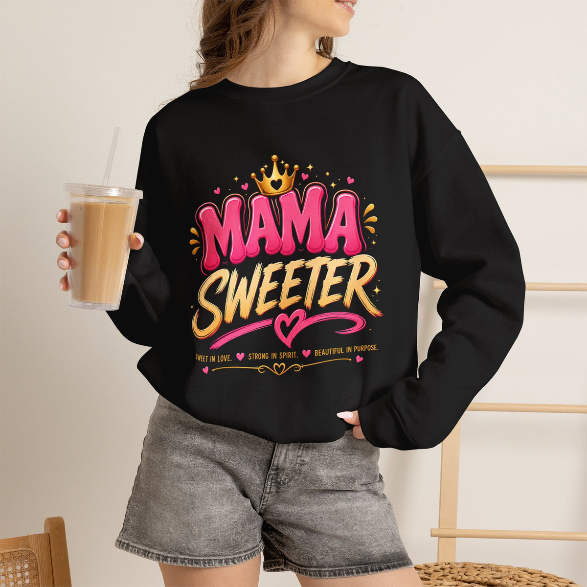 Mama Sweeter sweatshirt | Mom Typography Crewneck, Crown Heart Design
