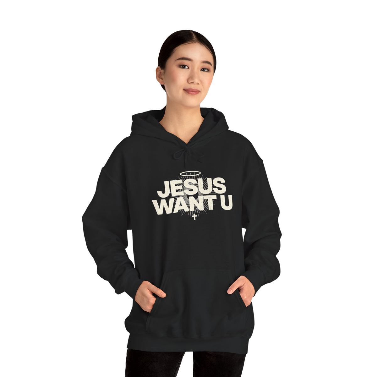 Jesus Want U Hoodie | Faith Christian Cross Halo Sweatshirt