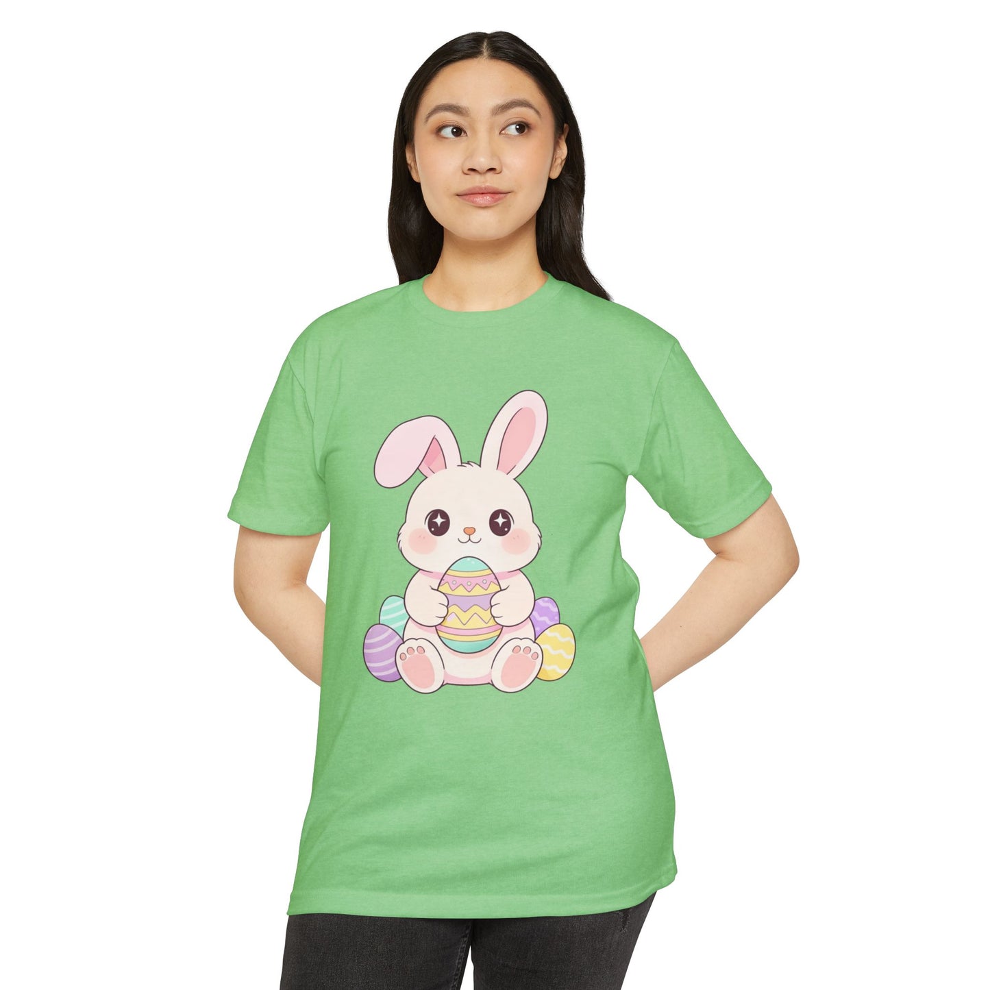 Cute Easter Bunny Holding Pastel Eggs T-shirt | Spring Easter Tee