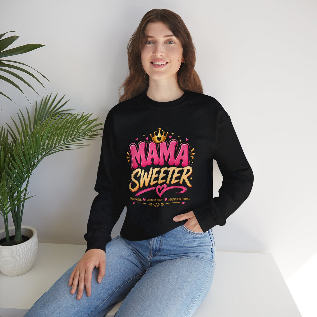 Mama Sweeter sweatshirt | Mom Typography Crewneck, Crown Heart Design