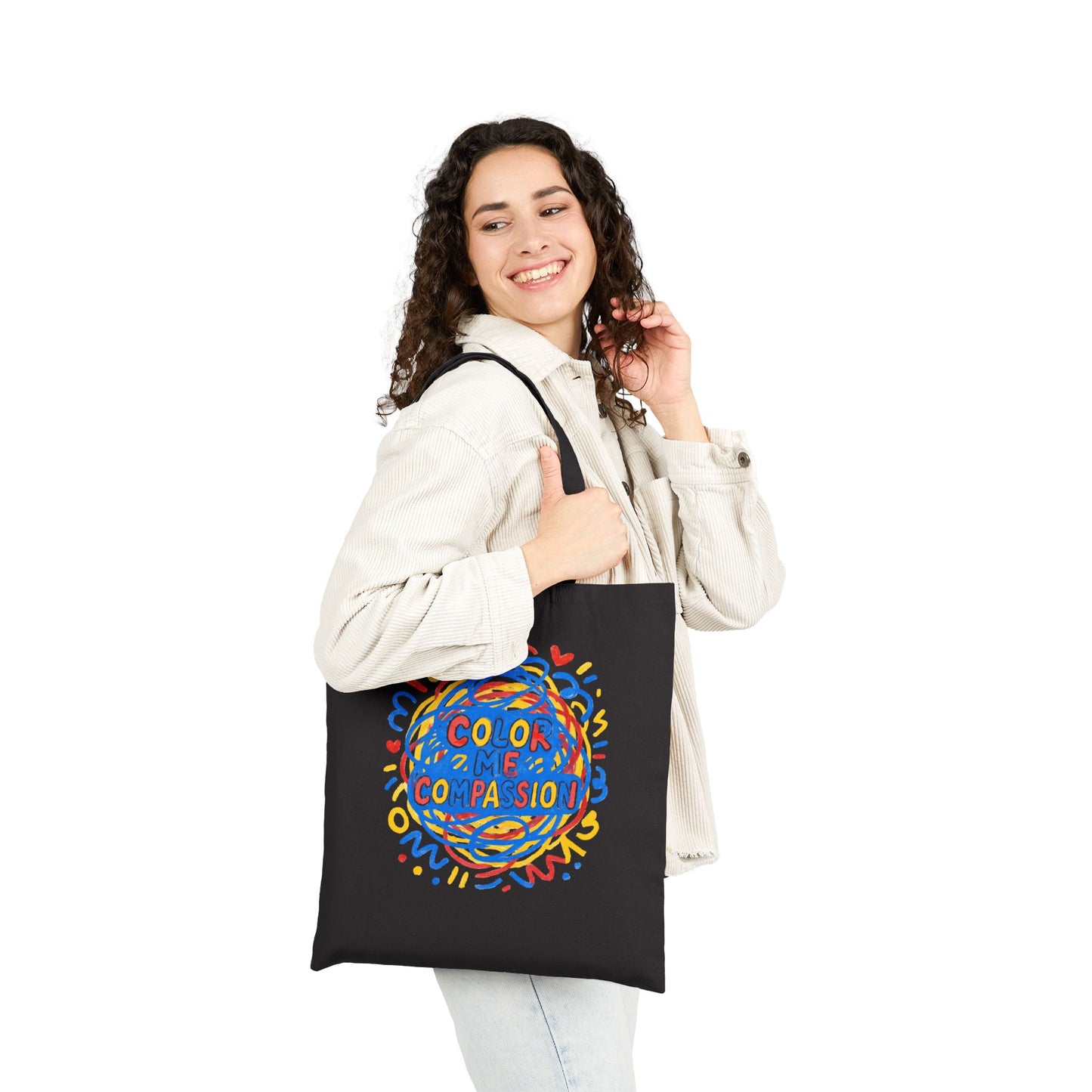Color Me Compassionate Tote Bag | Illustrated Rainbow Compassion Design