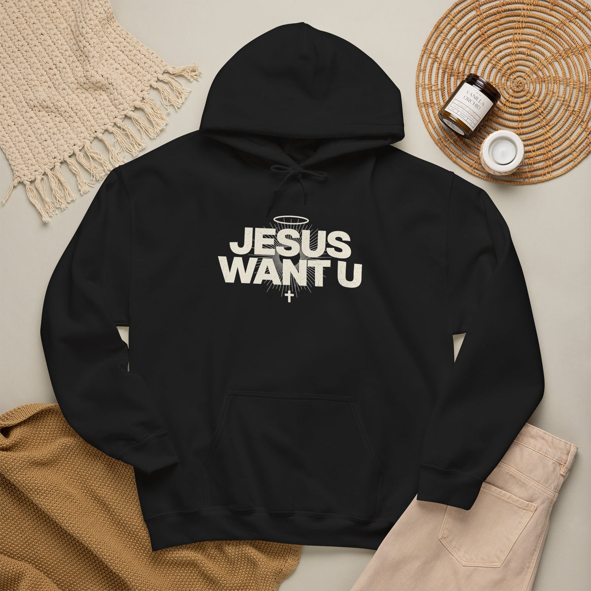 Jesus Want U Hoodie | Faith Christian Cross Halo Sweatshirt