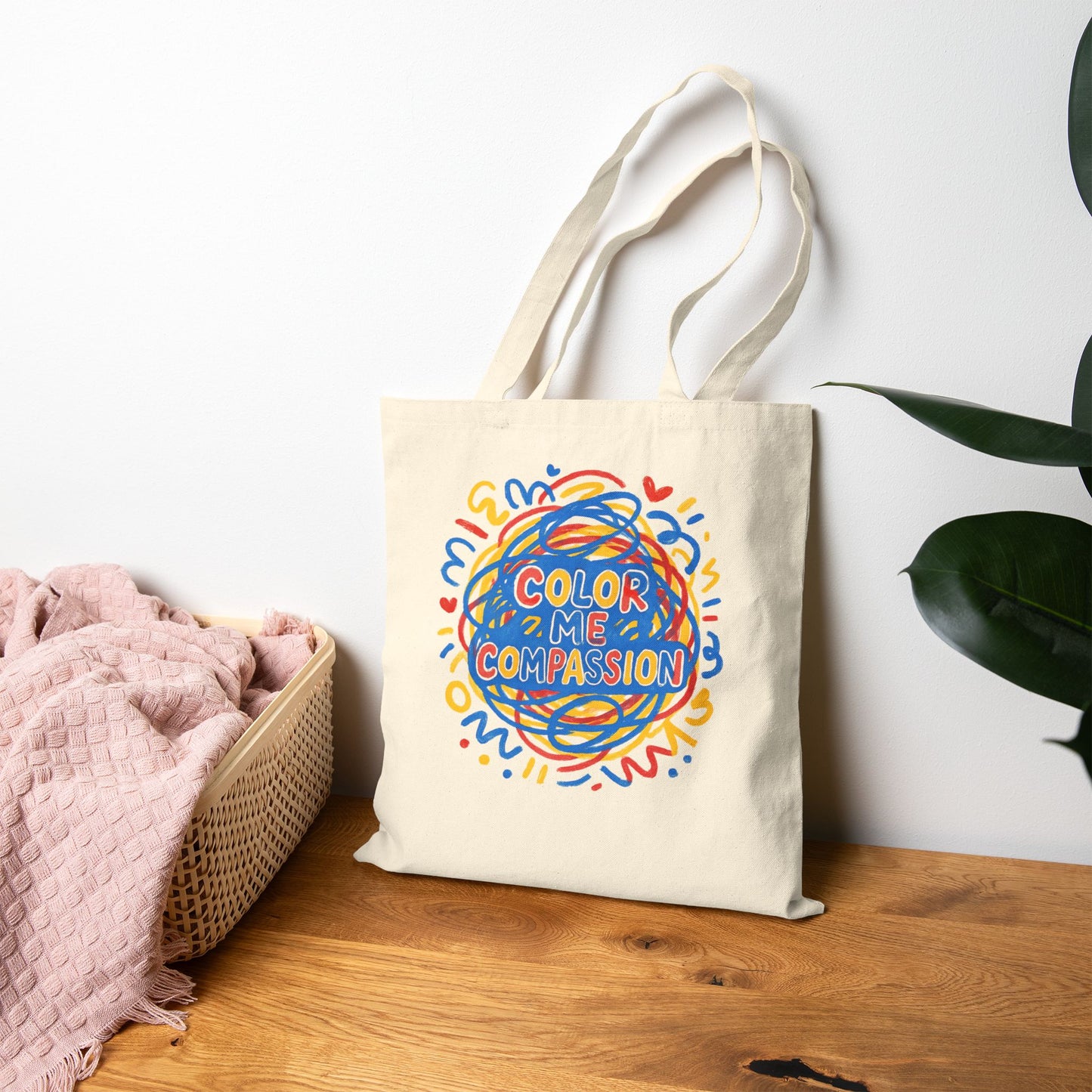Color Me Compassionate Tote Bag | Illustrated Rainbow Compassion Design