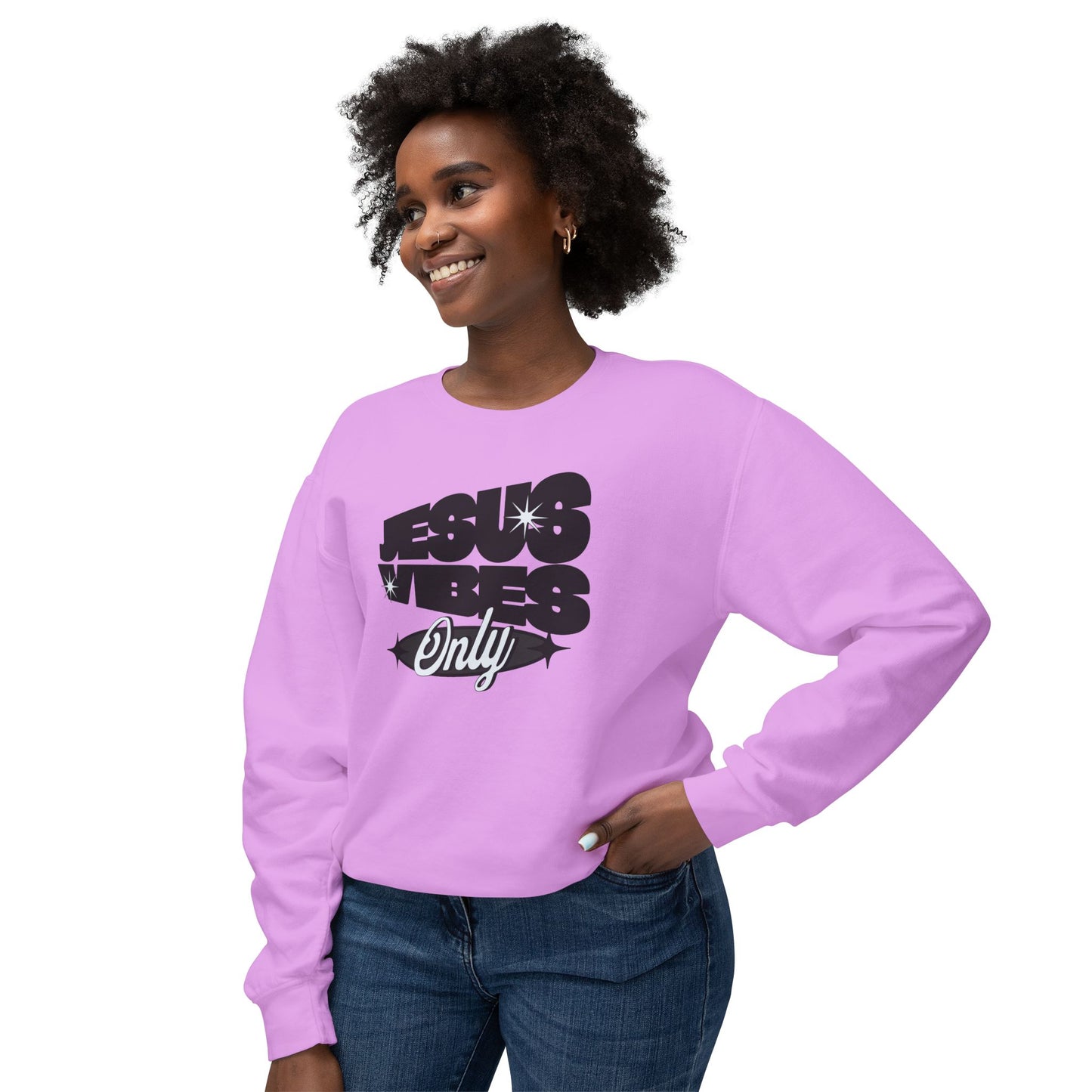 Unisex Lightweight Crewneck Sweatshirt- Jesus Vibes-Black/White