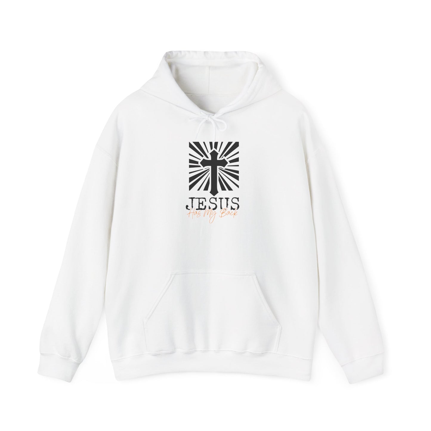 Christian Unisex Hooded Sweatshirt - Jesus Has My Back Design - White