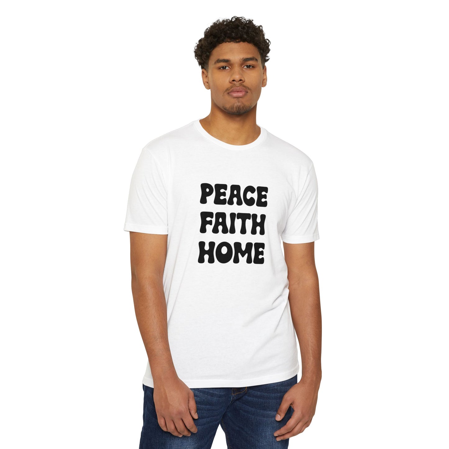 Peace Faith Home Retro Block Text T-Shirt | Neutral Casual Tee