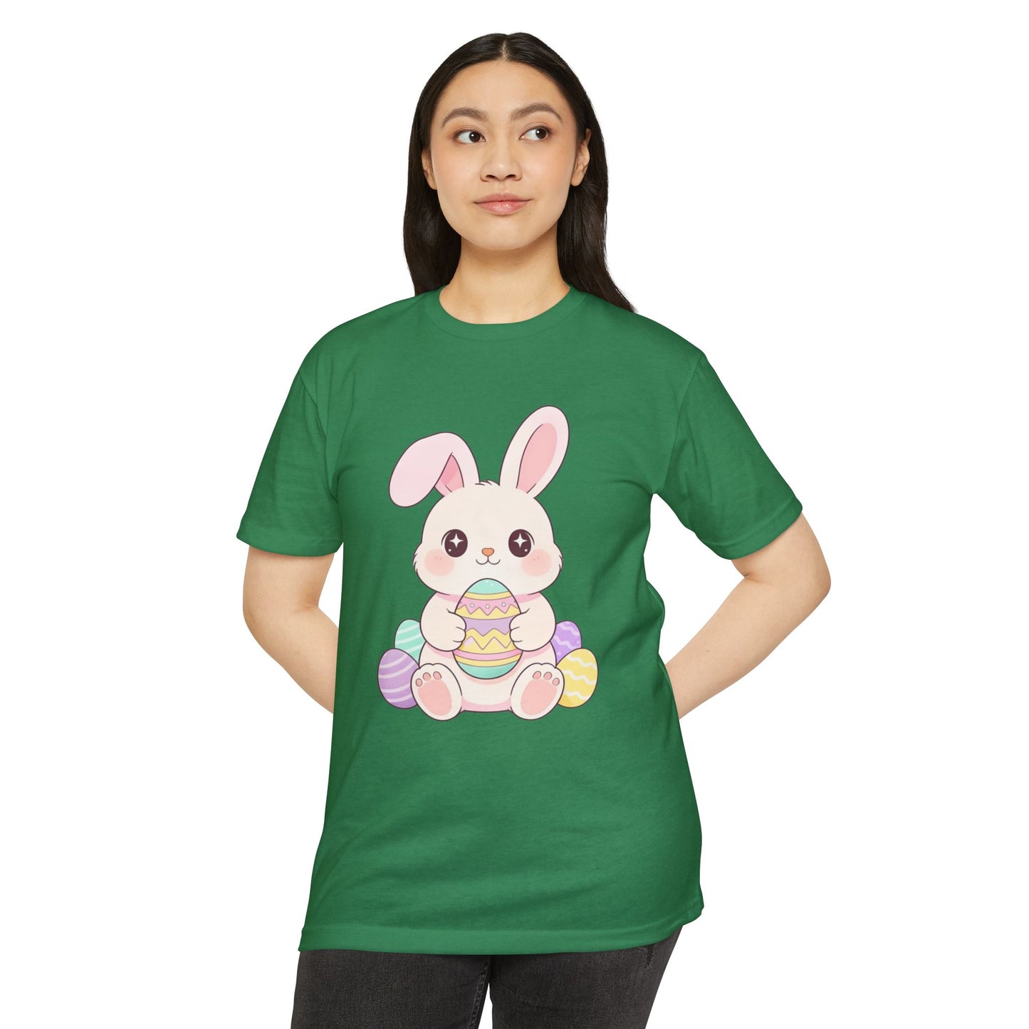Cute Easter Bunny Holding Pastel Eggs T-shirt | Spring Easter Tee