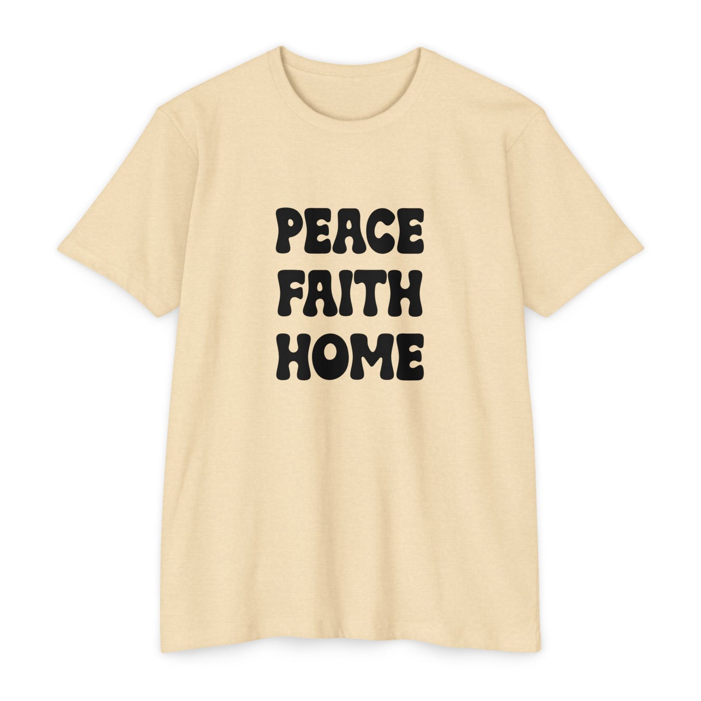 Peace Faith Home Retro Block Text T-Shirt | Neutral Casual Tee