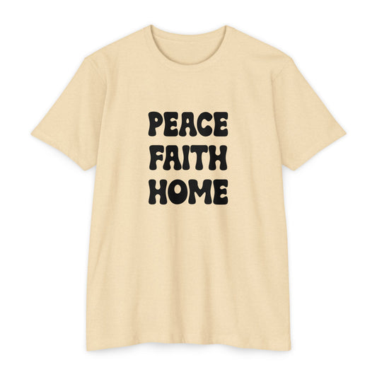 Peace Faith Home Retro Block Text T-Shirt | Neutral Casual Tee