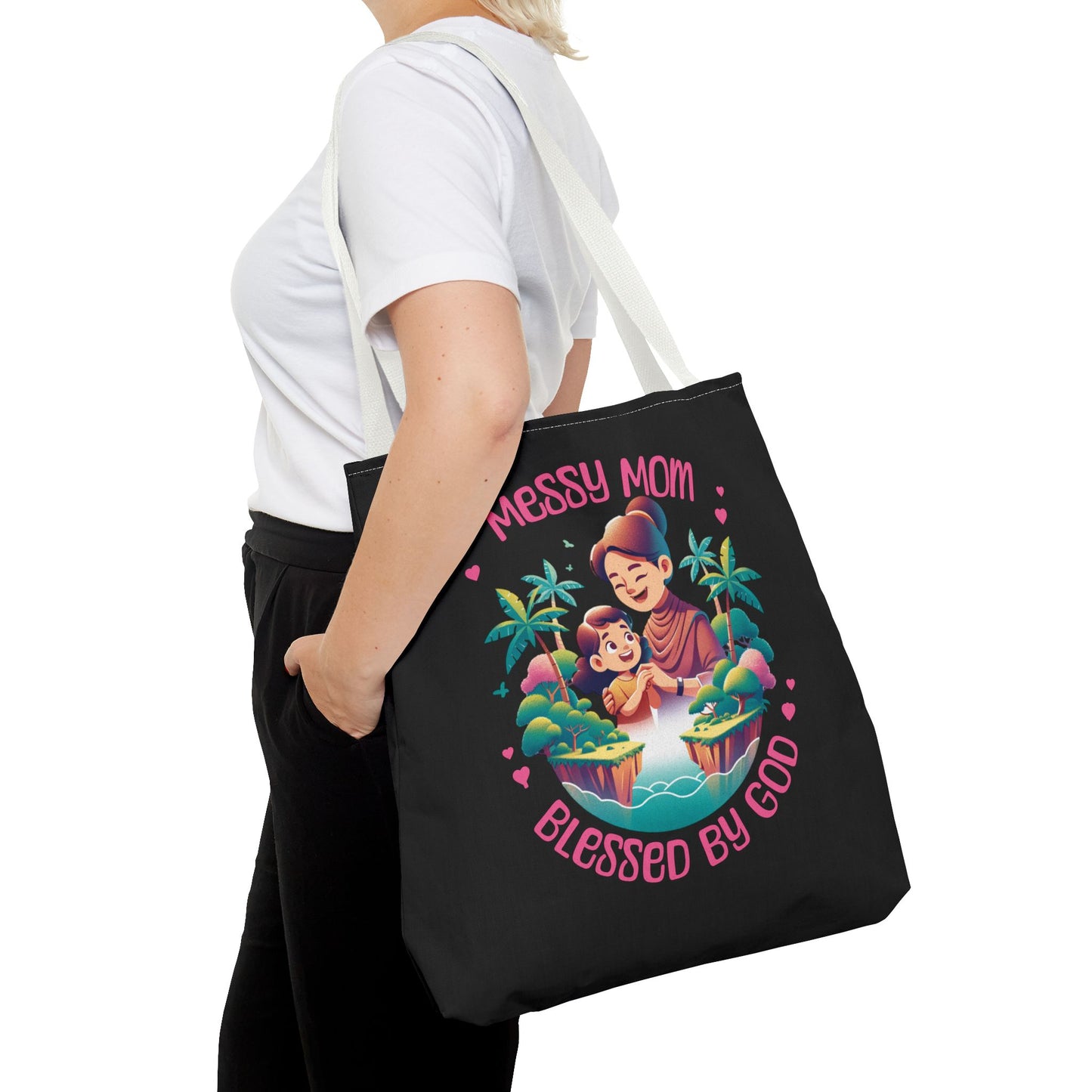 Messy Mom Blessed by God Tote Bag - Perfect Gift for Mother's Day and Everyday Use-Black