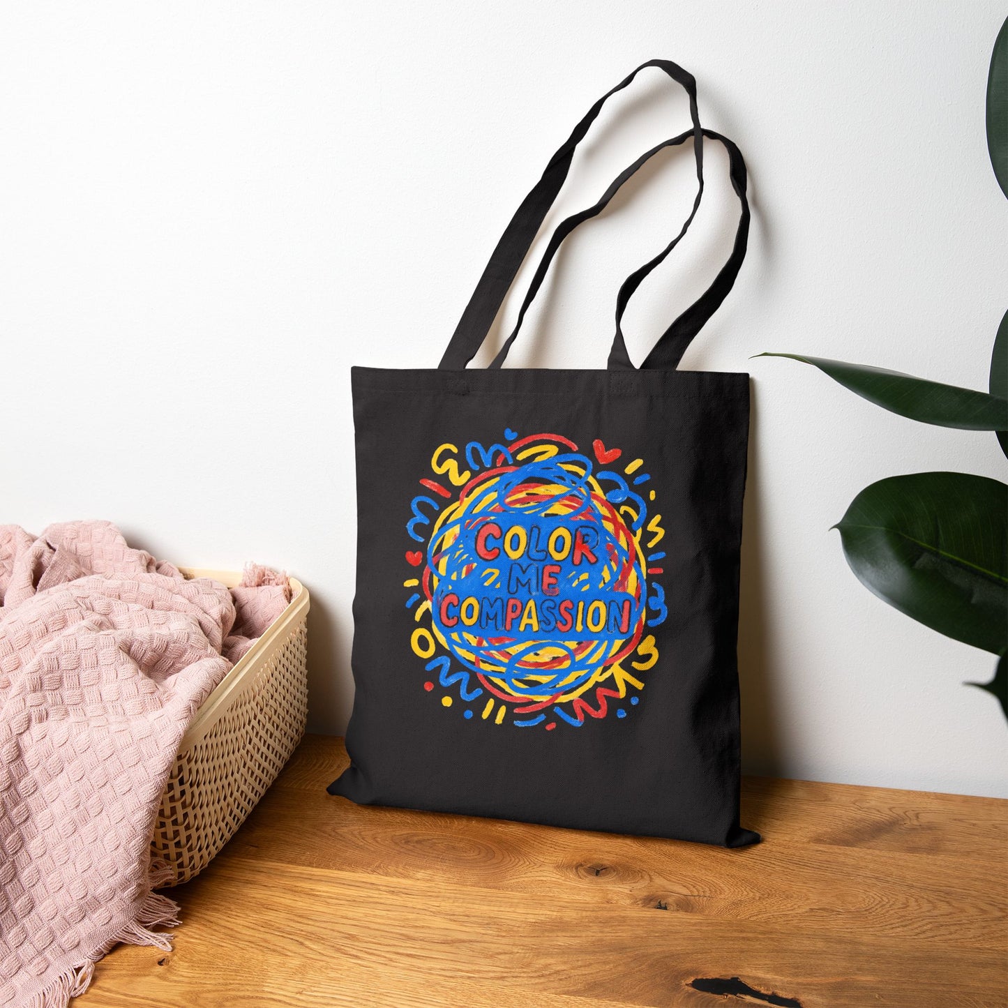 Color Me Compassionate Tote Bag | Illustrated Rainbow Compassion Design