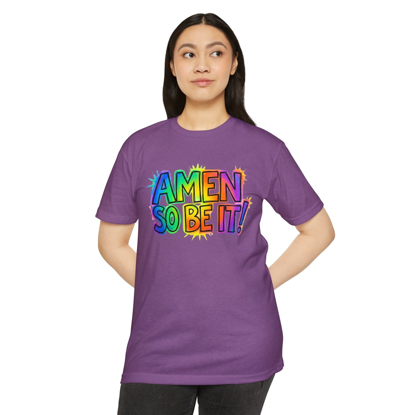 Amen So Be It T-Shirt | Colorful Rainbow Faith Typography Tee