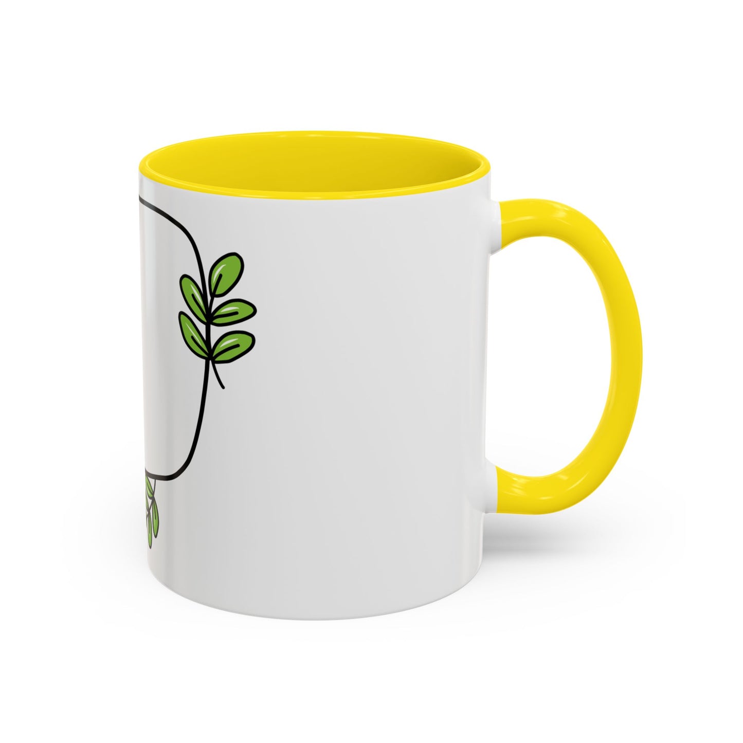 Customizable Accent Coffee Mug - Whimsical Design with Green Leaves