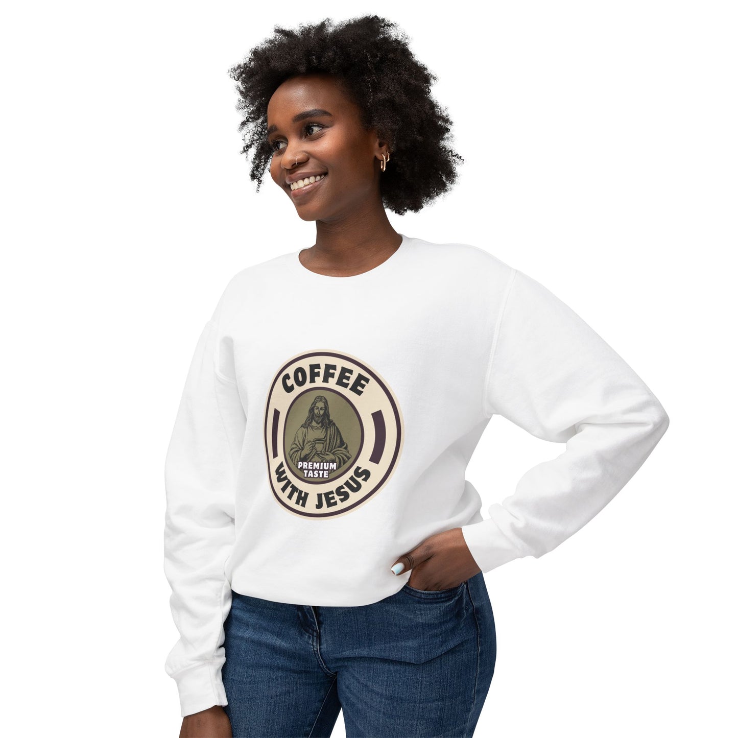 Unisex Lightweight Crewneck Sweatshirt - Men's Coffee With Jesus