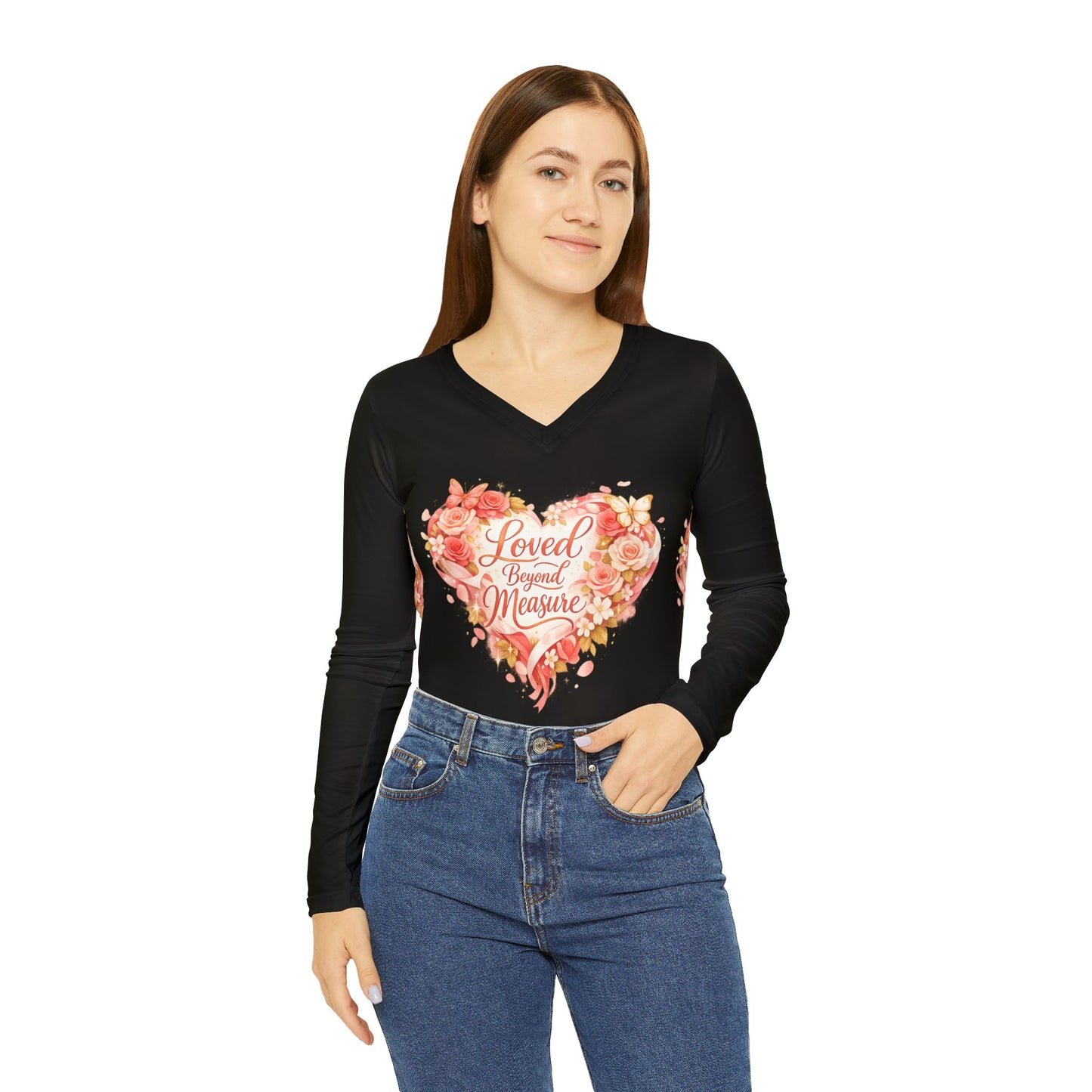 Loved Beyond Measure Heart Floral V-neck Long Sleeve