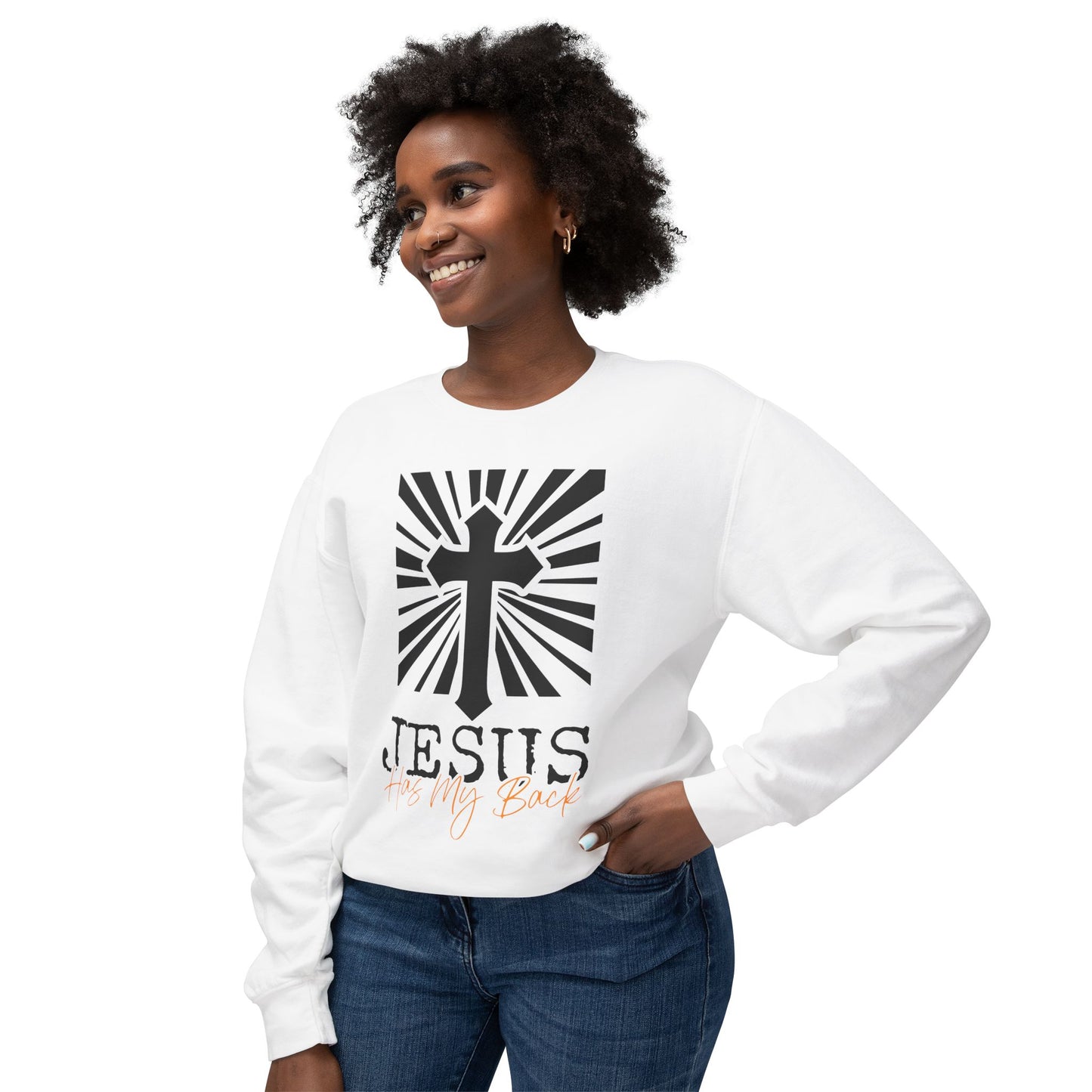Jesus Has My Back - Unisex White Sweatshirt