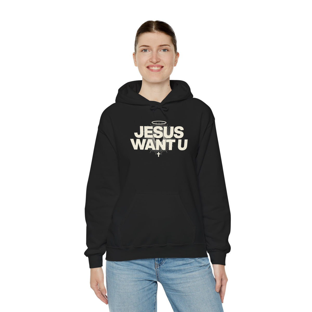 Jesus Want U Hoodie | Faith Christian Cross Halo Sweatshirt