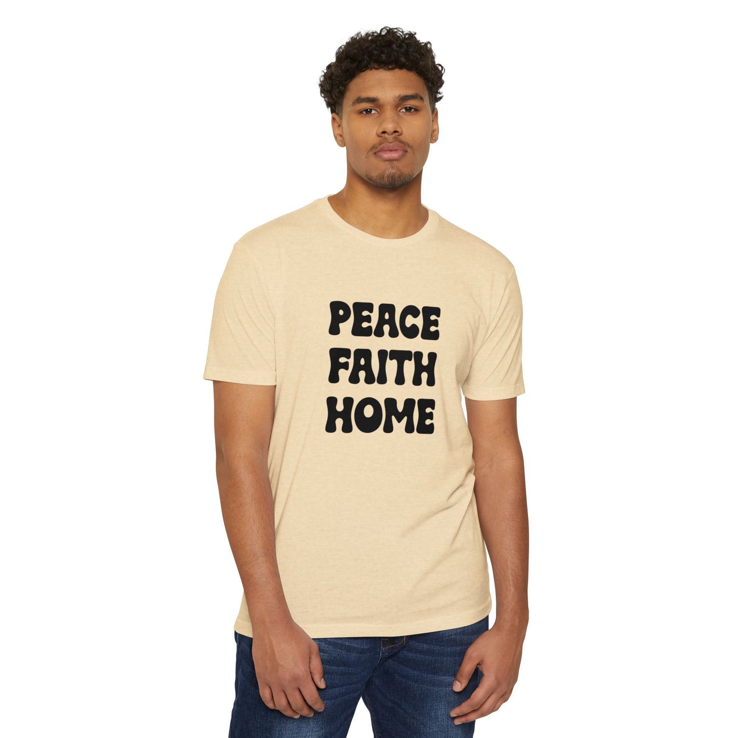 Peace Faith Home Retro Block Text T-Shirt | Neutral Casual Tee