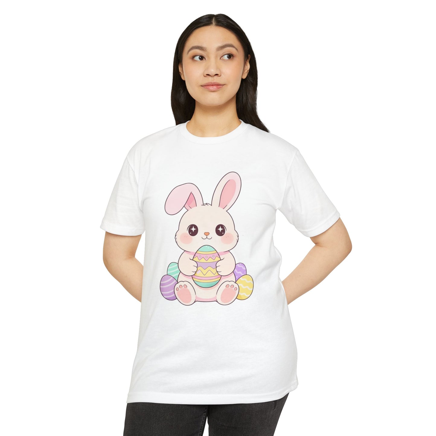 Cute Easter Bunny Holding Pastel Eggs T-shirt | Spring Easter Tee