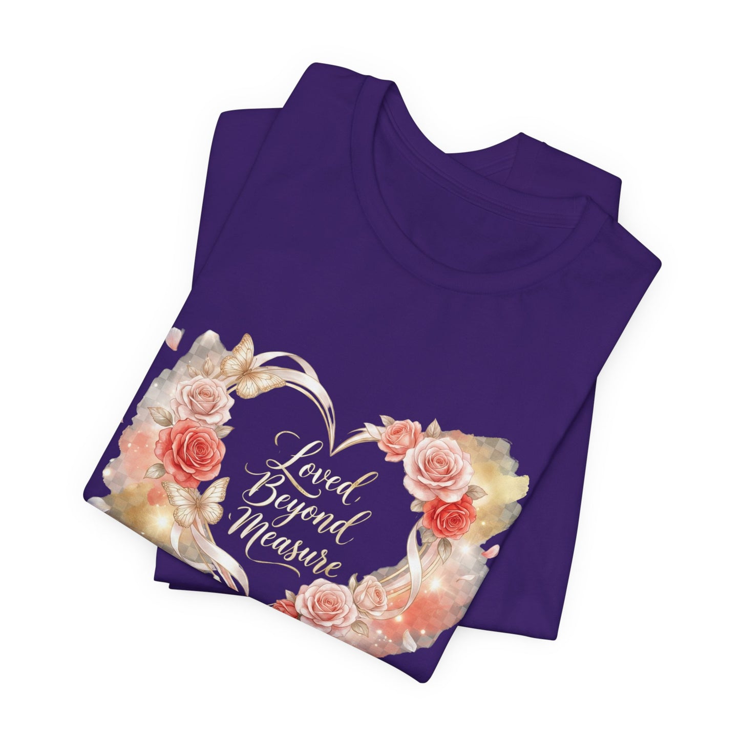 Loved Beyond Measure heart floral design T-shirt | memorial remembrance tee
