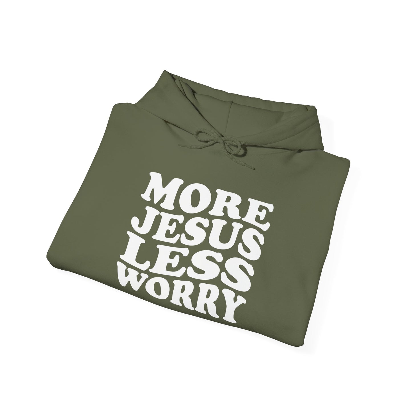 More Jesus Less Worry Hoodie, Faith-Inspired Sweatshirt, cozy gift for believers, Christian apparel, spiritual encouragement wear