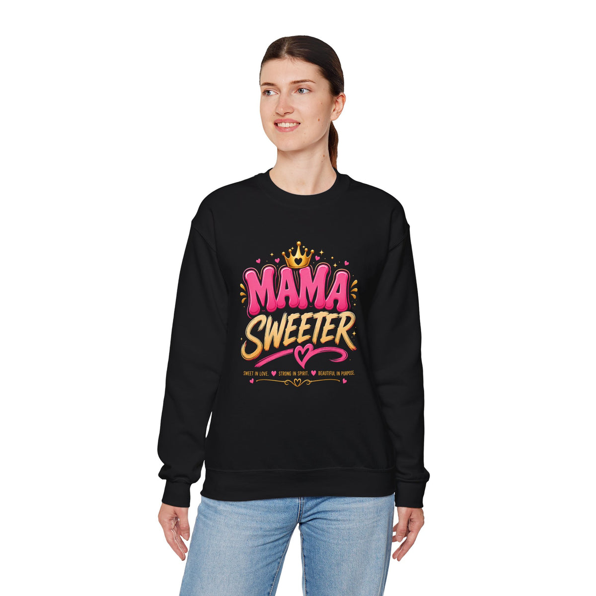 Mama Sweeter sweatshirt | Mom Typography Crewneck, Crown Heart Design