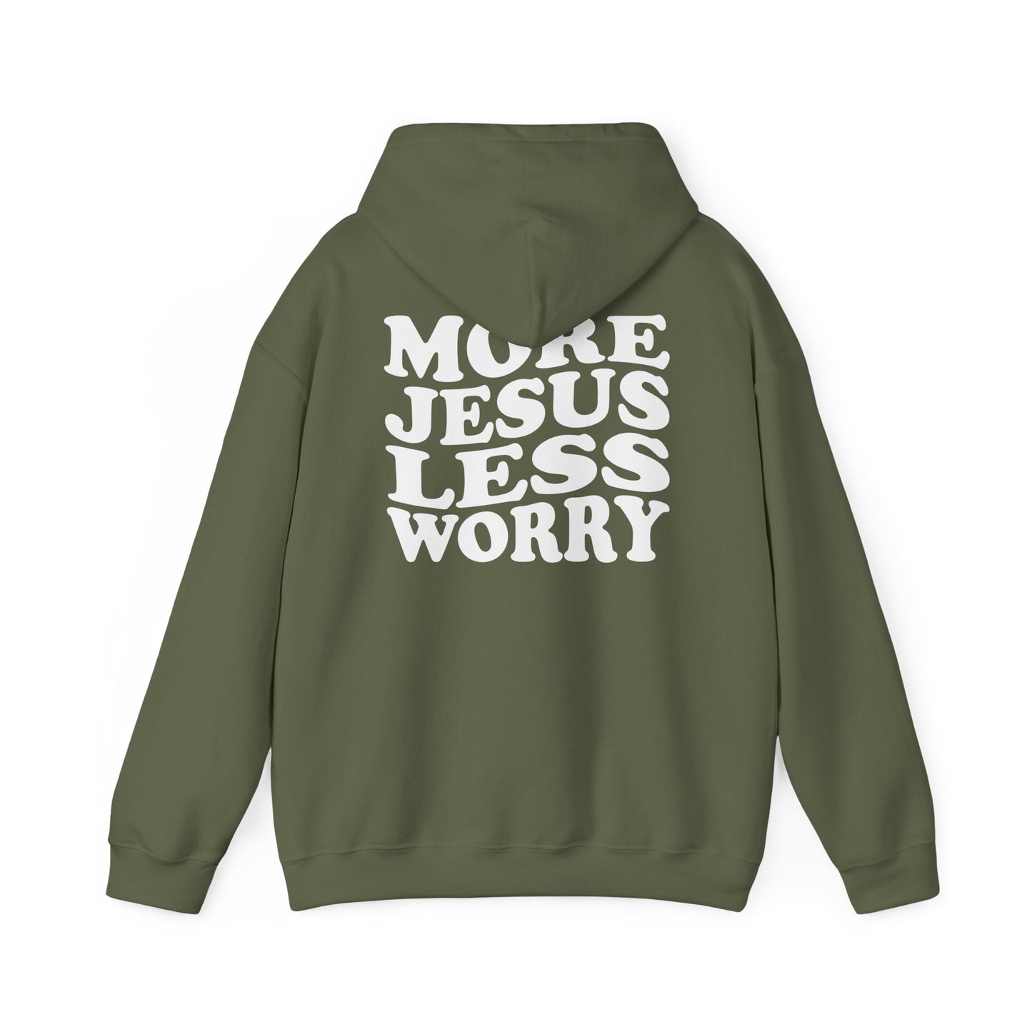 More Jesus Less Worry Hoodie, Faith-Inspired Sweatshirt, cozy gift for believers, Christian apparel, spiritual encouragement wear