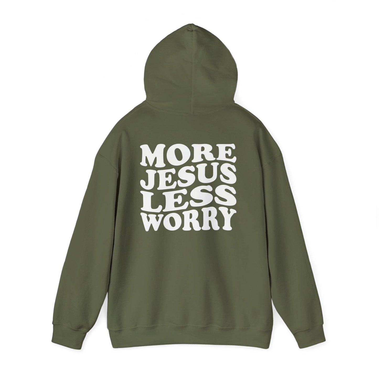 More Jesus Less Worry Hoodie, Faith-Inspired Sweatshirt, cozy gift for believers, Christian apparel, spiritual encouragement wear